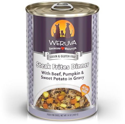 Weruva Classic Dog Food, Steak Frites with Beef, Pumpkin & Sweet Potato in Gravy, 14oz Can (Pack of 12)