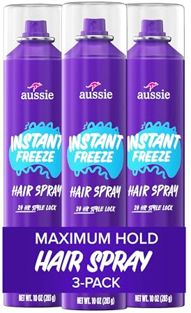 Aussie Instant Freeze Hair Spray for Extreme Hold, Infused with Jojoba Oil & Sea Kelp, Long-Lasting All-Day Fresh Citrus Scent, Safe for All Hair Types, 10 Fl Oz, 3 Pack