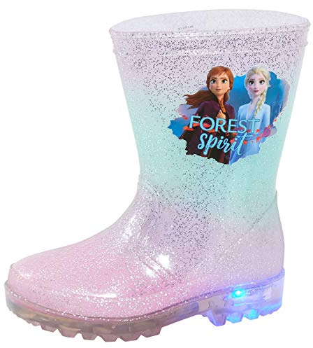 Disney Frozen 2 - Stivali di gomma antipioggia e da neve con luci lampeggianti per ragazze, con Elsa e Anna, Blu, 9 UK Child