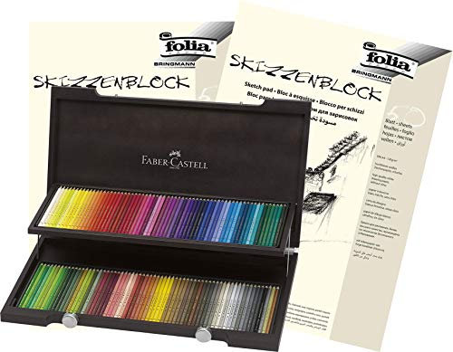 Faber-Castell - Farbstifte Polychromos, 120er Holzkoffer und Skizzenblöcke A4