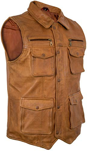 Läderväst Herr I Äkta Lammnappa Slim Fit - Herrväst Läder Ärmlös Med Dragkedja, Tryckknappar, Bröstfickor, Klassisk Casual Biker Gilet