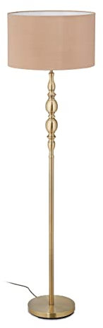 Relaxdays Stehlampe Wohnzimmer, E27, mit Kabel, Stoff Lampenschirm Ø 43 cm, Vintage Stehleuchte 156 cm hoch, beige-gold