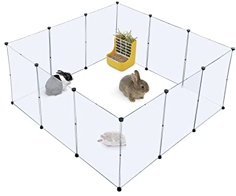 BRIAN & DANY Dog Playpen, Portable Plastic Pet Playpen, Clear Dog Play Pen Acrylic Rabbit Playpen Indoor, 12 Panels Puppy Fence and Guinea Pig for Small Animals- 28 X 20 Inch
