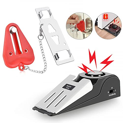 MBBEST Cerradura de puerta portátil y alarma de tope de puerta, kit de seguridad de doble protección, dispositivos de seguridad de puerta, tope de puerta de bolsillo, herramientas de defensa personal