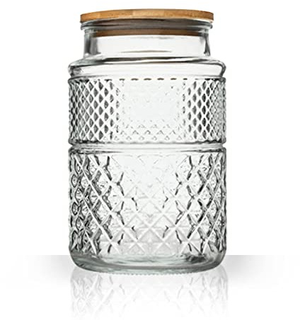 Large Glass Storage Jar, 60 FL OZ Glass Food Storage Containers with Bamboo Lid, Kitchen Containers Cereal Canisters Decorative Jar for Candy Snack Cookies Coffee Tea Nuts Airtight Jars