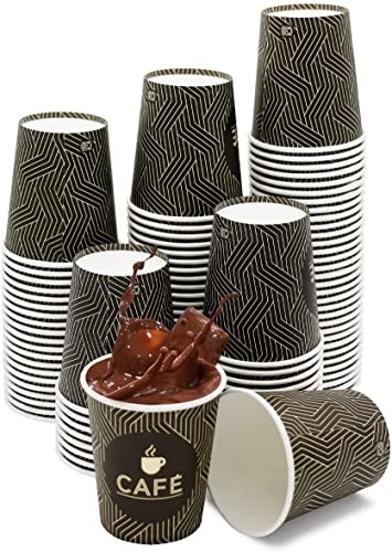 e!Orion 100 Vasos de Cartón Desechables - Vasos Cafe Para Llevar de 250ml (8oz) fabricados en España - Vasos Carton 100% Reutilizables Resistentes al Calor, Ideales para Café, Té, Cumpleaños, etc