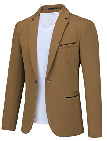 Allthemen Ledig kavaj för män, smal passform, 1 knapp, formell affärskostym, jackor, enkelknäppt, bröllop, smoking, smart blazer, Kaffe, S