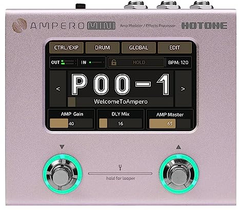 Hotone Gitarre Bass Multi-Effekte Prozessor Touchscreen Gitarre Bass Amp Modellierung IR Cabinets Simulation Multi Language Stereo OTG USB Audio Interface Ampero Mini (Purple Taro)