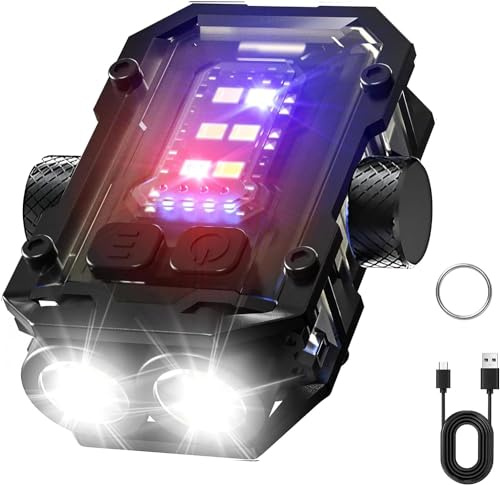 ToneRiso Mini EDC Taschenlampe Mit Blitz, Rot Und Blau - Drehgelenk, LED, Super Hell, USB C Wiederaufladbar, Schlüsselanhänger, Tragbar (Schwarz)