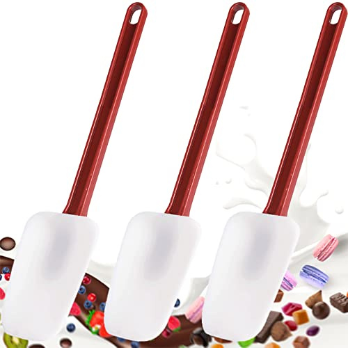 Silicone Rubber Spoonulas Pack of 3, Heat Resistant Silicone Spoons 14-Inch, Commercial Grade Silicone Rubber Spoonulas, Commercial Spatula for Cooking, Rubber Spatula Set of 3