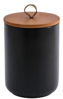 Simcat Ceramic Food Storage Jar, Tea Coffee Sugar Canister, Airtight Canister with wooden lid 43.96oz Kitchen Storage Container (Black,Large)