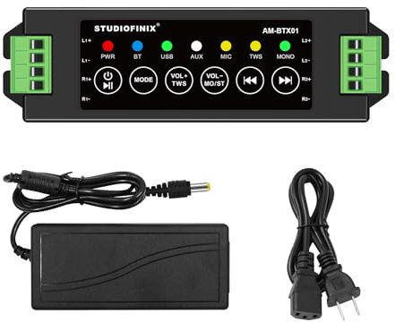 STUODIOFINIX Mini amplificateur Bluetooth 4 canaux 120w pour Haut-parleurs passifs avec TWS, AUX, MIC, USB, pièce détachée, adapté aux Haut-parleurs muraux/Plafond/Marine/bibliothèque