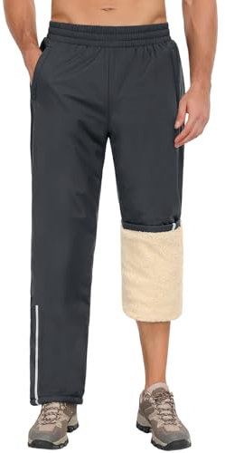 UMIPUBO Joggingbyxor för män vinter vattentäta fleecefodrade sportbyxor herr elastisk midja dragsko fleece joggingbyxor med dragkedja fickor vandring utomhus, Grå, M