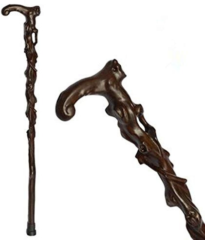 YQZQXWA Bastón de Madera con Grifo, muletas, Grabado de raíz de secuoya, bastón para Ancianos, bastón para Caminar, Andador, Regalo de cumpleaños, marrón Rojizo, Moderno Innovate