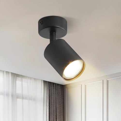 Homefire LED takspotlight svart takspotlights – 1 glödlampa GU10 | Taklampa 350° vridbar spotlight vägglampa spotlights inomhus korridorlampa vägg för kök trapphus utan belysningsmedel