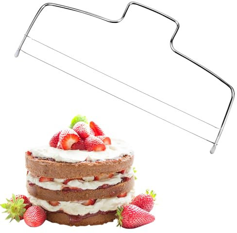 Souvik 2 Pezzi Taglia Torta a Strati in Acciaio Inox Regolabile in Altezza con 2 Seghe a Filo per Torte per Strati Uniformi Ideale per orte e Pane Tagliabase per Torta Spezzatorta