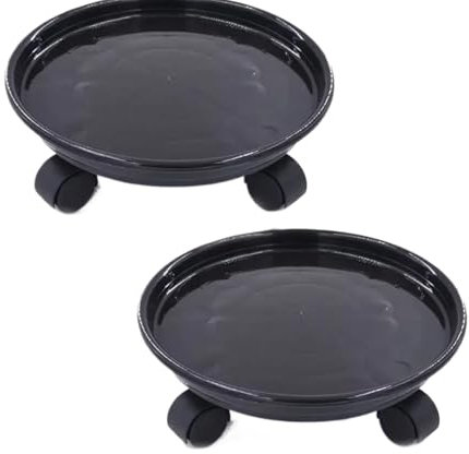 HONRUIDA Gas Tank Base 2PCS 30cm Plant Caddy Stand Round Pallet Pot with Lock Wheels Rolling Tray Planter Trolley Casters Pot Saucer for Patio Garden Indoor For Home Garden(Black)