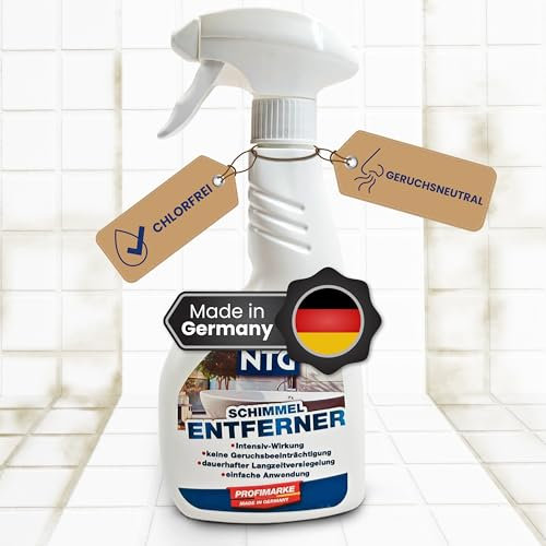 NTG Profi Anti Schimmel Spray 500 ml – Schimmelentferner Chlorfrei für Wand, Bad, Fugen, Holz, Silikon Tapeten & Fliesen – Profi Schimmelspray gegen Schimmel in der Dusche Zuhause 1 Flasche 500 ml