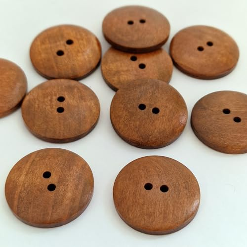 MajorCrafts® 12pcs 30mm Coffee Brown 2 Holes Large Round Wood Sewing Buttons Craft Embellishments
