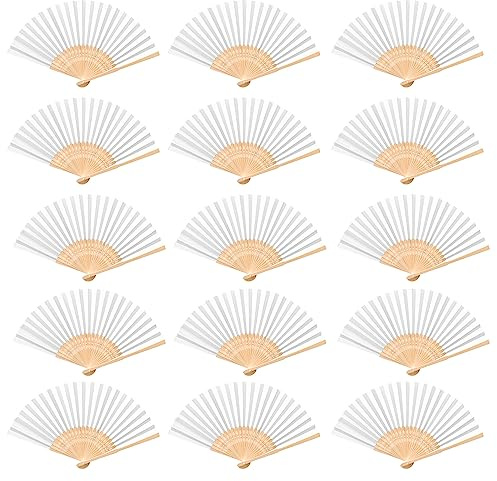 Gudotra - Abanico de boda plegable de papel (50 unidades, 50 unidades), color blanco