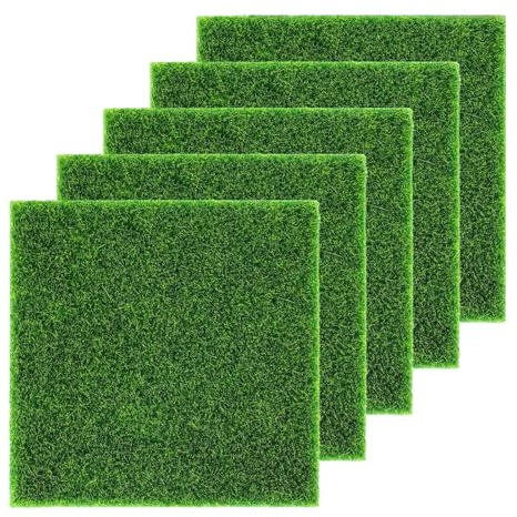 Eastrise 15x15cm Artificial Grass Mat - Durable, Non-Toxic Synthetic Turf with Realistic Design for Mini Garden, Doll House & Home Decor (5 Pcs/15 * 15cm)