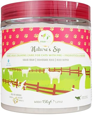 Pawfect Nature's Sip for Cats: 100% Goat Milk (150g/5.29oz) with Prebiotics, Probiotics and Herbs – Freeze-Dried Dog Food & Treats