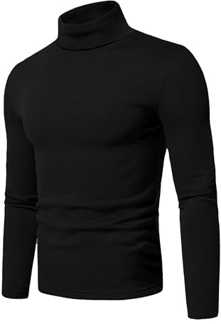 QIXING Termoundertröja för män långärmad polotröja bomull termoskjorta stretch baselayer varm undertröja för vinter, svart, S