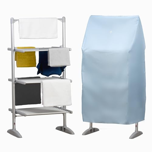 Status Laundry Bundle 3-Tier Heated Clothes Airer, Foldable Aluminium Electric Drying Rack, Low-Energy Indoor Laundry Dryer Stand + 3 Tier Heated Clothes Airer Cover to Speed Up Drying Time