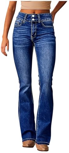 KUIH Ladies Bootleg Jeans High Waisted Pull On Stretch Jeans Skinny Boot Cut Trouser Casual Denim Pants with Pockets Office Work Everyday Wear