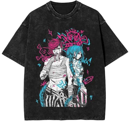 Camiseta Arcane Jinx con Efecto Desgastado Vintage | Corte Unisex para Hombre Y Mujer, Estilo Retro - Fan Merch