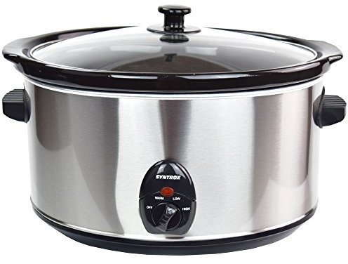 Syntrox Germany Cottura lenta in acciaio inox da 8,0 litri con funzione di mantenimento del calore, vetro di sicurezza e ciotola in ceramica rimovibile – Cottura lenta