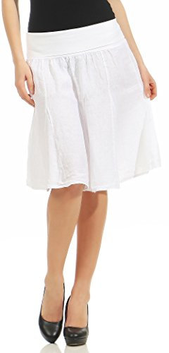 Malito Damen Leinenrock mit Stretchbund | Schlichter Glockenrock | Sommerrock in Uni Farben | Minirock - Rock 1580 (weiß)