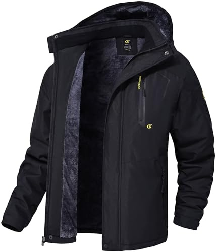 QPNGRP Mens Waterproof Ski Snowboarding Jacket Winter Windproof Snow Coat Black 3X-Large