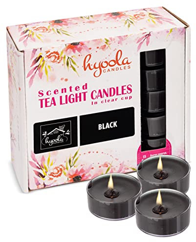 HYOOLA Scented Tealight Candles - Clear Cup - Black Tealight Candles Scented - 6 Hour Burn Time - 15 Pack - European Made