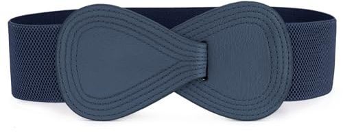 sourcing map Hebilla De Enclavamiento Cinturón Elástico De Cuero Sintético En Forma De 8 Cintura Para Dama Azul oscuro Fit Waist Girth:25/63.5cm-37/94cm
