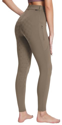 baleaf Legging d'équitation pour femme avec doublure en polaire Jodhpurs équestres avec siège complet en silicone Collants avec poches, marron, XS