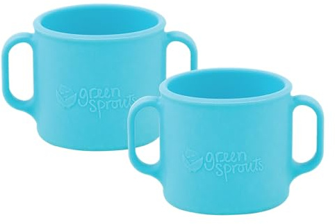 green sprouts Learning Cup |Helps toddler develop independent drinking skills | Easy-grip handles | Heat-Resistant |Dishwasher Safe | Aqua 2-pk, Small
