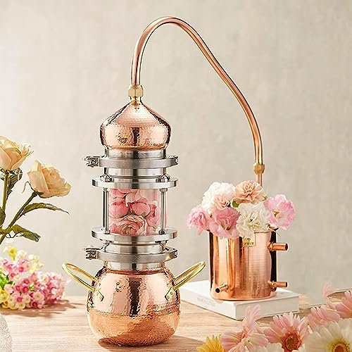 ANXYYDS Distillatore al Chiaro di Luna in Rame, alambicco in Rame Puro per Whisky, Oli Essenziali al Chiaro di Luna, con Kit Fai da Te termometro, Kit per Birra Fatta in casa,3L
