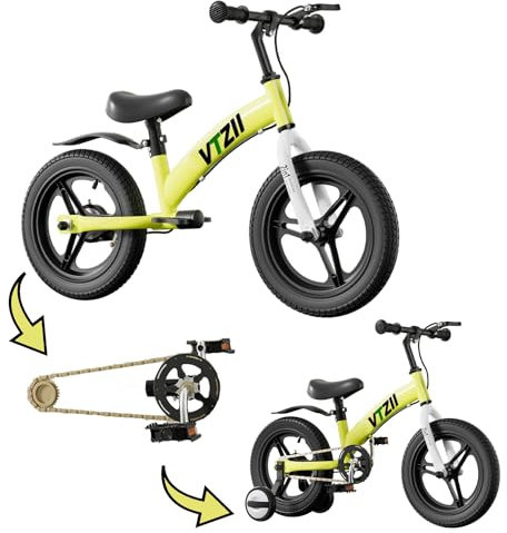 VTZII Laufrad 2 in 1 Kinderfahrrad für Kinder ab 2 3 4 5 6 7 Jahre,mit Bremse Hilfsrad Pedalen,12 14 16 Zoll Kinderlaufrad (16 Zoll, grün)