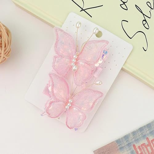 Girls Hair Clips, Cute Butterfly Hair Clips, Non-Slip Girls Hair Accessories Kids Barrettes for Birthday Christmas Children's Day Gift (Pink)