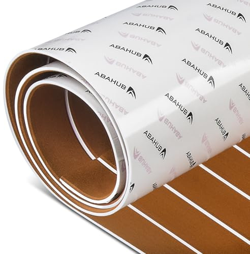 Abahub EVA Foam Boat Decking 48''x16.8'' Self-Adhesive Faux Teak Marine Flooring Sheet Traction Pad for Boats Surfboard, Brown with White Seam Lines