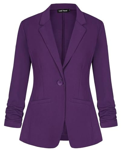 LADI TREND Lässiger Damen-Blazer, Ein-Knopf-Jacke, Blazer, gekerbtes Revers, Arbeitskleidung, elegant, 3/4-Ärmel, klassisch, formell, Vt-lila, L