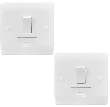 Brightex, Pack of 2 13A Fused Unit Double Pole Switch – Heavy-Duty Wall Mounted Switch with Fuse – Easy Installation, White Finish Heat resistant urea front plate & urea moulded back base