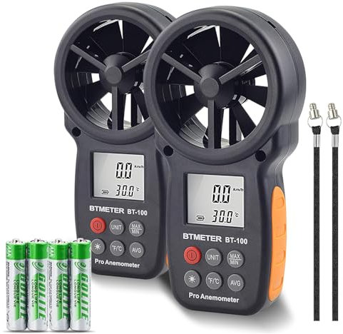BTMETER BT-100 Windmesser Anemometer Windmesser, Windmessgerät, Windgeschwindigkeitsmessgerät, Windgeschwindigkeit/Windkühlung mit MAX/MIN/AVG/LCD Hintergrundbeleuchtung -2 Stück