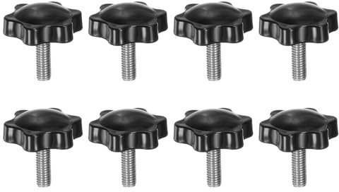 QUARKZMAN 8 Pezzi Pomelli a Stella M6 x 20mm Vite Filettata in Acciaio Inossidabile 304, 32mm Manopola Zigrinata Vite a Testa Zigrinata a 6 Stelle Plastica Impugnatura Manopola, Nero