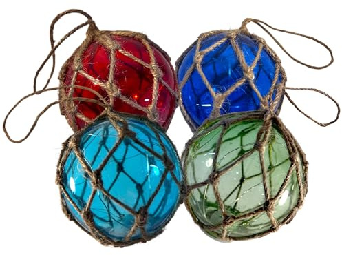 Juego de 4 boyas de pesca de cristal Tiki Bar luces con luces LED, adornos de estilo náutico para decoración del hogar