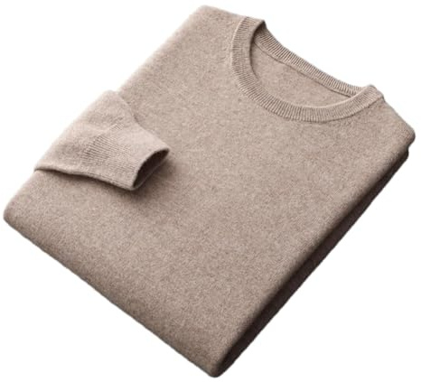 Maglione senza cuciture in 100% lana merino da uomo maglione girocollo maglione senza cuciture tinta unita maglione di base, Lighttan, XL