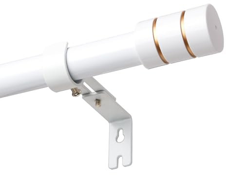 25mm Weiße Gardinenstangen-Set, Edelstahl Gardinenstange mit Metallhalterungen und Weiß-Gold Endkappen, 66-300cm Gardinenstange Wandmontage