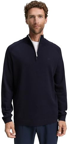 Tom Tailor Herr 1047569 Troyer stickad tröja med logotypbroderi, 13160 - Stickad marinblå smälter, XL