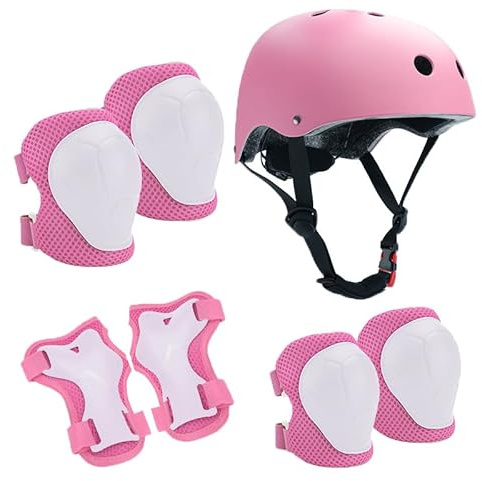 Neuytiky Set di Casco Protezione Bambini con Casco Regolabile Ginocchiere Gomitiere e Polsiere, Casco Bici Protezioni Set,Casco per Hoverboard, Pattini in Linea e Bicicletta(3-10 Anni)
